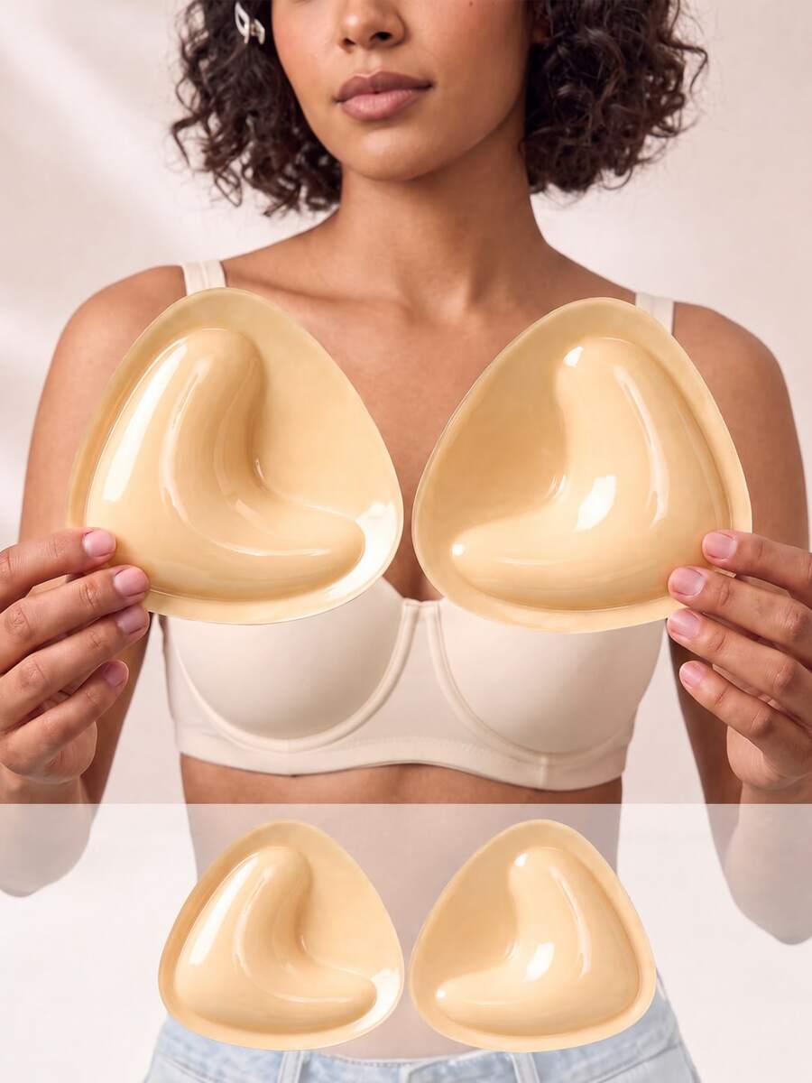 Double-Sided Adhesive Breast Pads, Instant Lift & Push-Up Bikini Inserts, Seamless Thickened Waterproof Sports Bikini Pads - Apricot - View 1