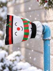 1pc Christmas Snowman Pattern Outdoor Faucet Insulated Cover, Outdoor Water Pipe Anti-Freeze Protection Bag, With Hook And Loop Strap Waterproof Cold-Resistant Fabric Faucet Protector, Suitable For Yard, Backyard, Patio, Autumn/Winter Water Pipe Anti-Freeze, Faucet Protection Accessories - Multicolor - View 6