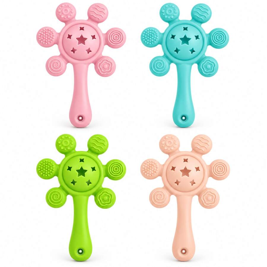 Silicone Baby Rattle Teether For 6-12 Months, Teething Toy With Rattle, Sensory Textures, Easy To Grip, , 1 Piece - Multicolor - View 1
