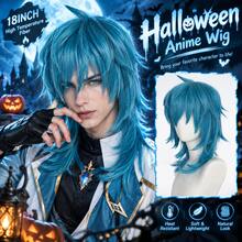 Halloween Anime Wig Blue Layered Mid-Length Wig, Heat Resistant Fiber Wig, Soft Lightweight Natural Look Wig For Cosplay, Festival Party, Halloween Event - Multicolor - View 1