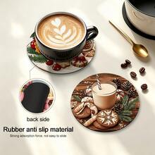 6/420pcs, Coasters, Christmas Theme Absorbent Coasters With Non-Slip Rubber Backing, American Vintage Gingerbread Snowflake Pattern, Suitable For Holiday Table Setting, Coffee Bar, Office, Study, Exquisite And Beautiful To Enhance Space Atmosphere, With Soft Rubber Non-Slip Backing Design, Party Table Coasters, Holiday Decoration Items, Home Small Gifts - XYBD60 - View 4