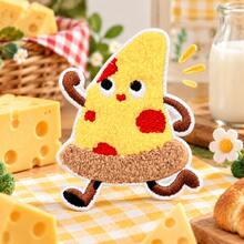 1 st söt broderad patch med pizzaskiva i tecknad stil, fin löpande pizza-applikation, dekorativ patch för jacka, ryggsäck, keps och kläder, DIY-dekoration - Multifärgad - Visa 1