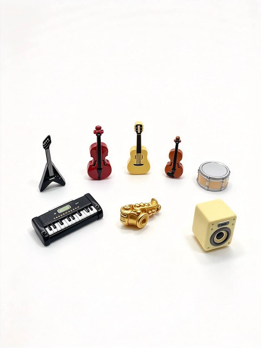 12/6/1pc Mini Musical Instruments: Triangle Piano, Stereo, Electronic Keyboard - Classic Model Accessories; Resin Craft Decor; Mini Musical Instrument Home Decor, Musical Instrument Props And Ornaments - A - View 1