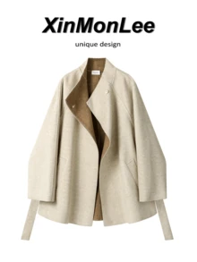 Korean Style Minimalist Premium Overcoat With Buttons, Airport Outfit, Travel, Daily Wear, Autumn/Winter - Apricot - View 8