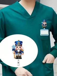 2D 平面聖誕胡桃鉗 ID 識別證套 - 可伸縮識別證夾，適用於護理師、醫學生、教師和辦公室職員 - PMMA 壓克力材質職場識別證夾 | 卡通聖誕士兵設計 | 節日護理師配件 | 聖誕季節、返校季、教師禮物、同事禮物 - 彩色 - 查看 6