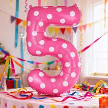 1pc 40in Hot Pink Polka Dot 0-9 Number Foil Balloon Cute Digital Balloon For Princess Birthday Beach Photoshoot Valentine Anniversary Decor - Pink Polka Dot Numbers - View 5