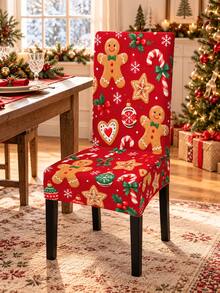 Christmas Dining Chair Cover Set, Red Gingerbread Man, Candy Cane, Cookie, Snowflake Print, For Dining Room, Kitchen, Christmas Party, Home Decor - Red - View 3