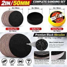 102pcs 2-Inch Rotary Tool Polishing & Grinding Set, Hook & Loop Wet/Dry Sanding Discs With Foam Backing Pad, Backing Plate & Multi-Grit Silicon Carbide Sandpaper, Suitable For Electric Drill, Grinder, Metal, Wood, Glass & Car Detailing - Black - View 2