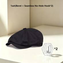 1pc Men's Solid Color Newsboy Cap, Casual Outdoor Hat, Fashionable Beret, Suitable For Spring/Autumn Travel, Beach, Party - Multicolor - View 18
