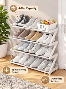 4-Tier Z-Shaped Shoe Rack, Space-Saving Storage Organizer For Entryway, Bedroom And Closet, Holds Up To 8-12 Pairs Of Shoes - Multicolor - View 6