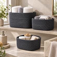 Set Of 3 Woven Storage Baskets, Stackable In Three Sizes, A Or B Colour Option, For Shelves, Bedrooms And Living Rooms - View 6