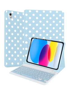 Polka Dot Pattern Keyboard Protective Case, Compatible With Samsung Galaxy Tab, RedmiPad Se, With Detachable Wireless Bluetooth Keyboard (150mAh) And Pen Slot, Unique Design - View 1