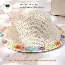 1pc Women's Fashion Straw Hat, Suitable For Summer, Outdoor Travel, Beach, Etc., Foldable, Rolled Edge Design, Sun Protection Function, Suitable For Daily Life - Colorful Flower Straw Hat - View 8