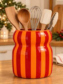 1pc Colorful Striped Vase, Glossy Wide Mouth Christmas Tabletop Decor Ornament - Multicolor - View 7