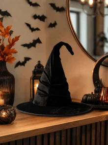 1pc Black Flannel Witch Hat For Halloween, Holiday Matching, Suitable For Daily Cosplay, Makeup Party And Halloween Costume - Black - View 6