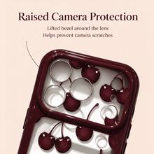 1pc Cute Burgundy Cherry Pattern Starlight Shell Heart Case Compatible With Phone Duo/Phone 18 Pro/17/17Pro/17ProMax/16/16Pro/16Plus/16ProMax/15/15Pro/15ProMax/14/14Pro/14ProMax/13/13Pro/13ProMax/Apple 18Pro/18ProMax, Full Body Anti-Drop Protection, Halloween Gift - Burgundy - View 4