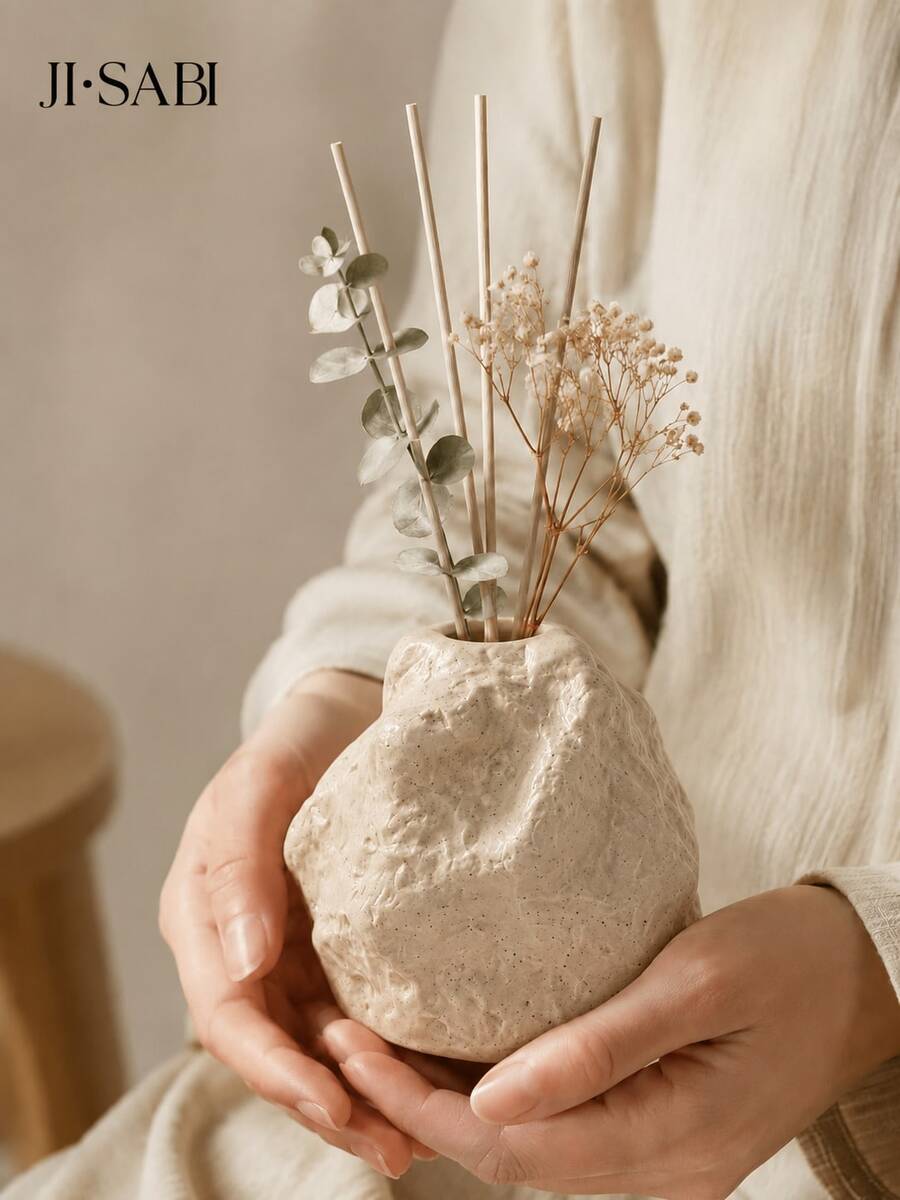 1pc/2pcs Wabi Sabi Ins Style Asymmetrical Rock Texture Reed Diffuser Bottle, Wrinkled Surface Fragrance Container, Matte White/Spotted Beige, Minimalist Living Room Desktop Fragrance Decor Gift - Wabi-sabi Rock Diffuser Bottle - View 1