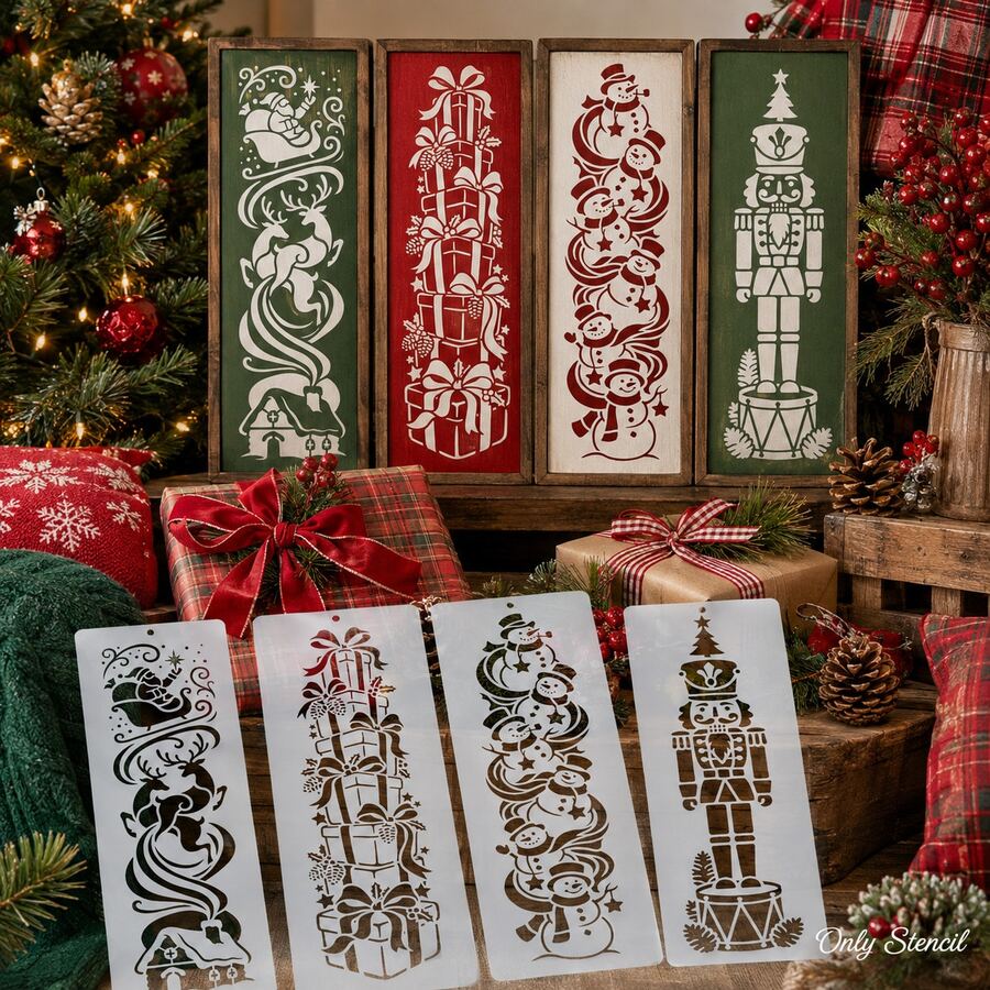 Assorted Merry Christmas Painting Stencils Set, 4pcs Reusable Winter ...