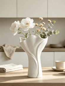Twisted Ribbed Vase, Wavy Ruffled Vase, Modern Minimalist Decor, Living Room Bedroom Dining Table Office Aesthetic Centerpiece, Decorative Vase, Unique Artistic Sculpture Vase, Bohemian Style Home Desktop Decoration Ornament, Fashionable Gift Creative - A - View 3