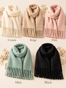 Customized Unisex Embroidered Solid Color Faux Cashmere Warm Scarf,Embroidered Floral Scarf Long Shawl With Tassel,Rich Colors,Vintage Style,Autumn/Winter Fashion,Christmas Gift - Multicolor - View 9