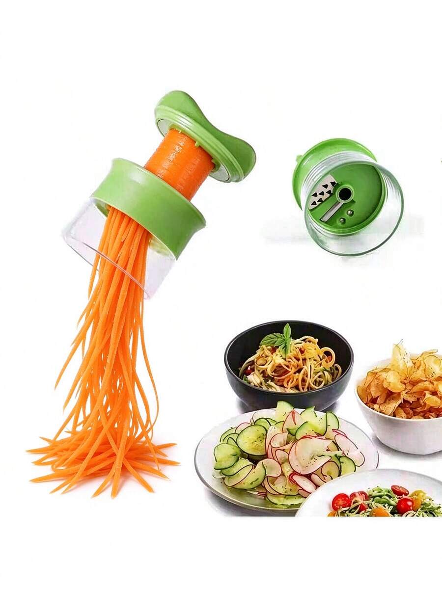 1pc Handheld Spiral Vegetable & Fruit Slicer, Adjustable Spiral Cutter, Salad Tool, Rotary Slicer, Kitchen Gadget!