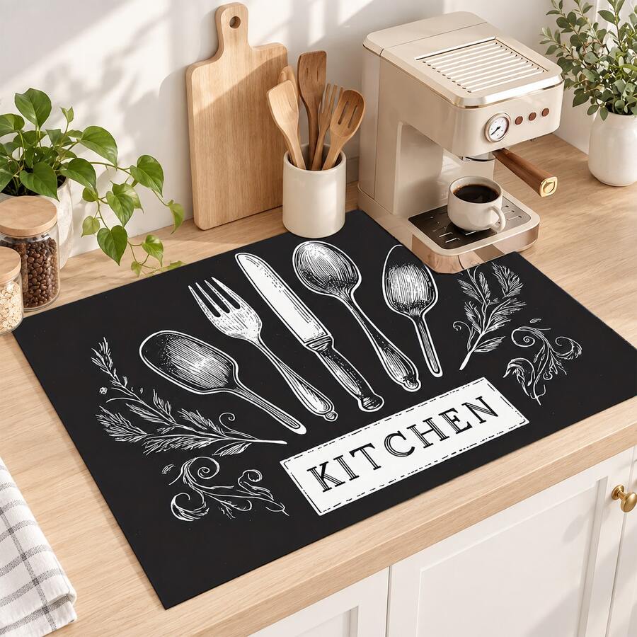 (Hot !!) 1pc 2D Tableware Pattern Flat Stove Protector Mat And Non-Slip Heat-Resistant Rubber Stove Cover Pad Suitable For Induction Cooktop, Glass Stove And Multi-Function Anti-Scratch Mat, Also Can Be Used As Oven, Washing Machine, Dryer And Kitchen Decor Best Choice. - Multicolor - View 1