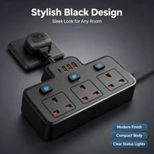 Wall-Mounted UK Plug Extension Socket, 3-Way UK 3-Pin Outlets With Independent Switches, USB Charging Ports, Wall-Mounted Power Adapter, Suitable For Desktop, Home And Office Power Expansion - UK Plug(220-240V) - View 6