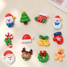10/30/50pcs Mini Christmas Resin Charms, Santa Claus, Christmas Tree, Gingerbread Man, Cream Glue DIY Phone Case, Hair Clip, Sticker - Random Mix - Mini Christmas Mix - View 6
