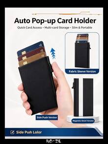 1Pc Black Metal Auto Pop-Up Men's Card Holder Wallet, Stretch Fabric Pocket, Portable Business Credit Card Organizer, Christmas Gift For Men - Black - View 3