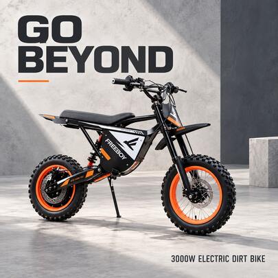 3000W Electric Dirt Bike, 34 MPH Max Speed, Up To 31 Miles Range, Wide All-Terrain Tires, Disc Brakes, Black & Orange