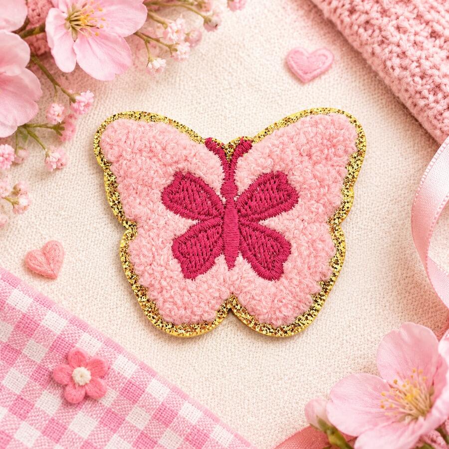 1pc Beautiful Gold Glitter Border Butterfly Applique, Sticker Patch For Jacket Backpack Hat Clothing DIY Decoration - Multicolor - View 1