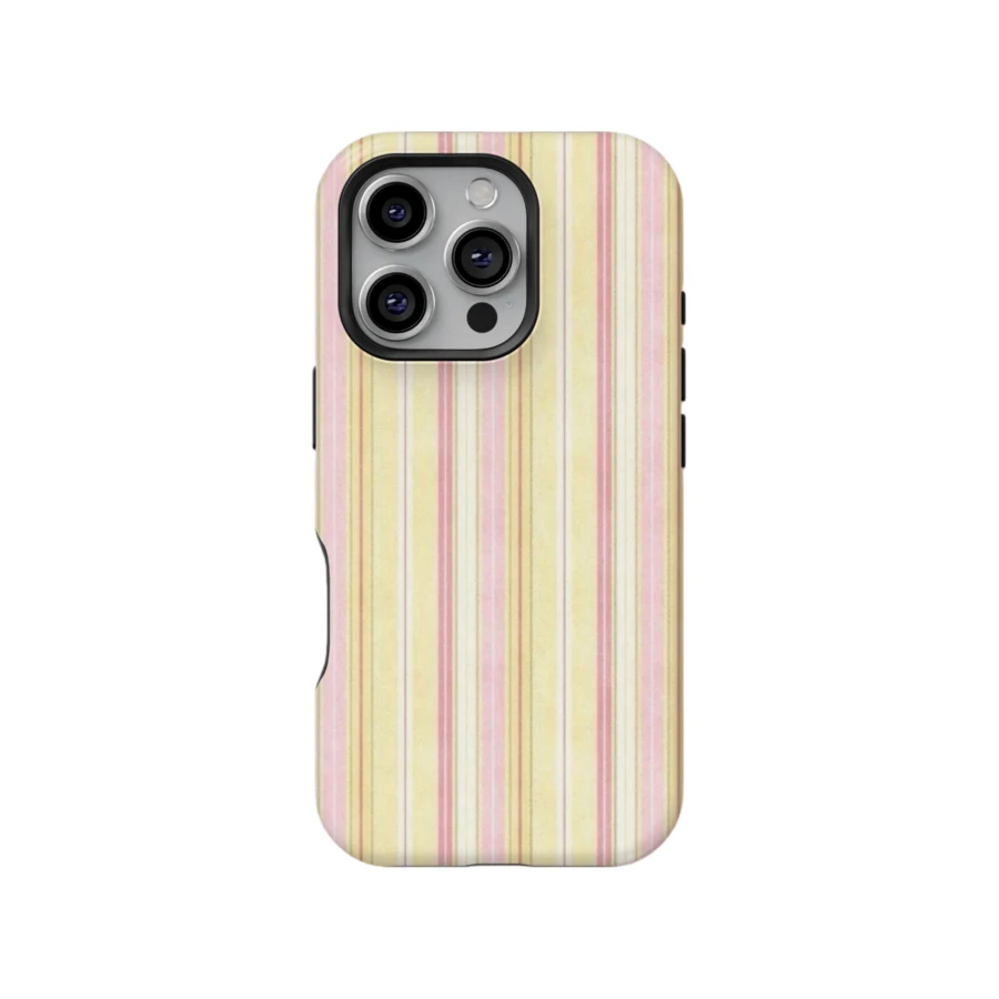 Minimalist Pink Vertical Striped Pattern Fashion Soft Striped Phone Case, Retro Aesthetic Yellow & Pink Minimalist Style, Compatible With IPhone 17 16 15 14 13 12 11 Pro Max Pastel - Multicolor - View 1