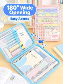 1pc Cute Back To School Clear File Bag, Solid Color Trim & Label Pocket, Portable Handle Zipper Style, Transparent PVC Multi-Layer Document Organizer For A4 Papers, Homework & Study Supplies, Students,Room Décor,Travel Essential - Multicolor - View 7