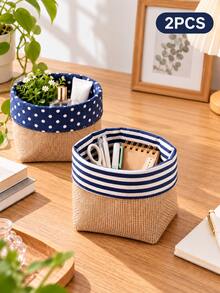 2pcs Multi-Functional Jute Mini Storage Baskets, Foldable With Handle Desktop Organizer, Suitable For Stationery, Cosmetics, Snacks, Toys And Flower Pots, Home Office Bedroom Bathroom Use, Holiday Gift - Multicolor - View 1