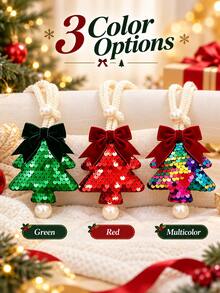 Christmas Tree Bow Curtain Tiebacks, Sequin Holiday Curtain Tie Ropes With Pearl Decoration, Decorative Curtain Clasps For Sheer Curtains And Fabric Drapes, Suitable For Bedroom, Living Room And Holiday Home Decor - Multicolor - View 3
