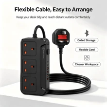 1pc UK Plug Power Strip, 3 British Standard Outlets, 1.8m Extension Cord, DesktopMulti Socket For Office Desk, Study Room & Home Workstation - UK Plug(220-240V) - View 6