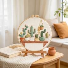 French 3D Plant Embroidery Full Material Kit, Cute Cactus And Tulip Potted Plants, Beginner Zero-Based Healing Desktop Decor - Multicolor - View 8