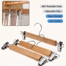 1/5pcs Wooden Pants Hanger Clips For Skirts, Home Wardrobe No-Mark, Hotel Clothing Store Hanger Pants Rack Wooden Clips, Wooden Clothes Rack Pants Hanger Solid Wood Hanger, Solid Wood No-Mark Movable Clip Pants Rack, Adult Pants Clips Skirt Rack Skirt Clips Clothing Store Storage Organizer Clips - View 9