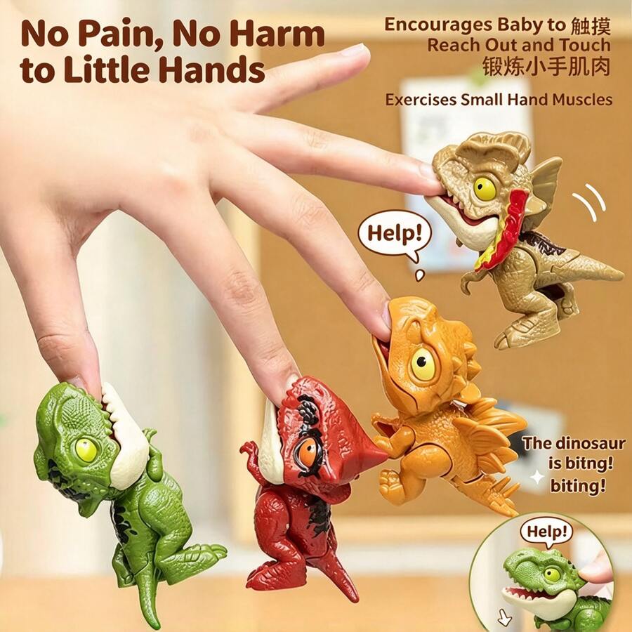 1pc-Finger Biting Dinosaur Toy, No-Hurt Design, Movable Joint Mini Dino, Pocket Size Interactive Prank Fidget Toy For Kids, Party Gift - Multicolor - View 1