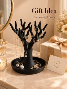 Black Resin Tree-Shaped Jewelry Display Stand, Necklace Ring Earring Storage Rack With Base, Desktop Jewelry Tree Organizer, Decorative Vanity Table Jewelry Storage Rack - Multicolor - View 9