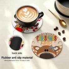 6/420pcs, Coasters, Christmas Reindeer Print Coasters, Polyester Fiber Non-Slip Coasters, Suitable For Holiday Table Setting, Coffee Bar, Office, Study, With Soft Rubber Non-Slip Backing Design, Party Table Coasters, Holiday Decoration Supplies, Home Small Gifts - XYBD37 - View 4