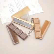 1pc Chocolate Bar Shaped Foldable Hair Comb With Built-In Mirror, Portable Pocket Size With Chain Charm, Suitable For Travel And Daily Makeup Hair Styling, Cute Creative Hair Accessory, Mini Handheld Makeup Mirror Comb/Comb/Hair Styling Tool/Hairdresser Essential/Hair Accessory For Women And Girls - Multicolor - View 5