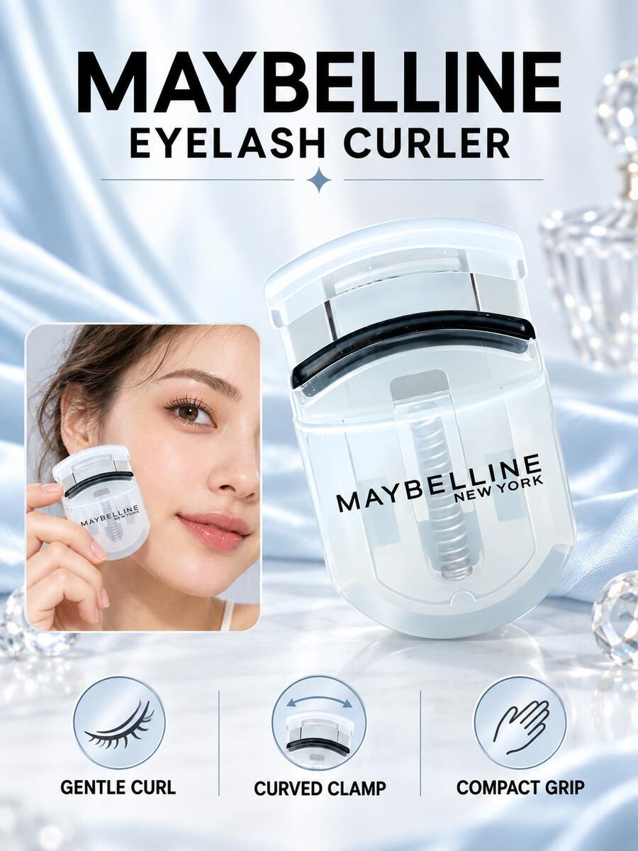 Maybelline Eyelash Curler, 3.5cm*2cm*6cm, Portable, Natural Curl, Long-Lasting Hold, Beginner-Friendly, No Eyelid Pinching