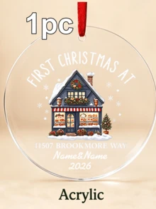 Custom Round First Christmas New Home Ornament, Cozy Snowy House Address Decor, Personalized Names & 2026 Christmas Tree Decorations, Customized Text Wall Hanging For Holiday Party Supplies, Customizable Housewarming Keepsake Christmas Gift 2026 - Style D - View 12