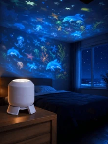 Dynamic Rotating LED Projector Light 360° Rotating Ocean Projection Night Light Birthday Christmas Gift Bedroom Party Home Atmosphere Lamp - White - View 11
