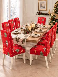 1pc/4pcs/6pcs/8pcs Detachable Chair Covers, Dining Chair Covers, Geometric Print Pattern, Elastic, Suitable For Dining Room, Kitchen, Living Room Home Decor, Holiday Party Decoration - Red - View 9
