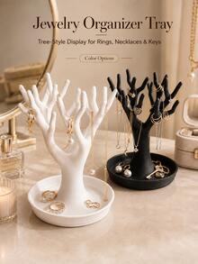 Black Resin Tree-Shaped Jewelry Display Stand, Necklace Ring Earring Storage Rack With Base, Desktop Jewelry Tree Organizer, Decorative Vanity Table Jewelry Storage Rack - Multicolor - View 10