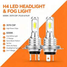 Heyword 2pcs H4 9003 H7 LED Fog Light Bulbs, H4 LED Headlights, Suitable For Cars And Motorcycles, White, 12V - 2pcs - View 1