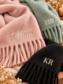 Customized Unisex Embroidered Solid Color Faux Cashmere Warm Scarf,Embroidered Floral Scarf Long Shawl With Tassel,Rich Colors,Vintage Style,Autumn/Winter Fashion,Christmas Gift - Multicolor - View 3