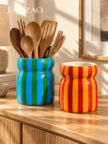 1 buah Tempat Penyimpanan Peralatan Dapur Bergaris Dopamin, Wadah Peralatan Dapur Mengkilap Kapasitas Besar, Stoples Penyimpanan Peralatan Makan di Atas Meja, Pilihan Aneka Warna, Dekorasi Dapur yang Lucu, Hadiah Pindah Rumah yang Ideal - MultiWarna - View 8